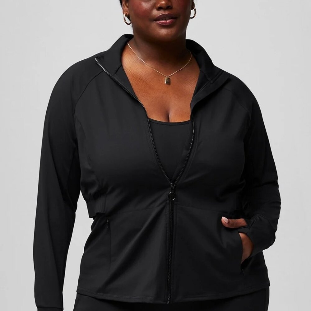 Fabletics Zip Up Trinity Performance Jacket, Womens Black Large NWT